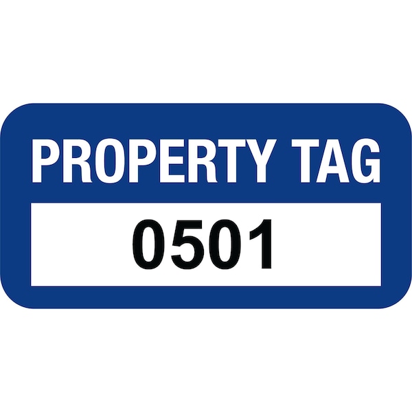 Lustre-Cal VOID Label PROPERTY TAG Dark Blue 1.50in x 0.75in Serialized 0501-0600, 100PK 253774Vo1Bd0501 - main